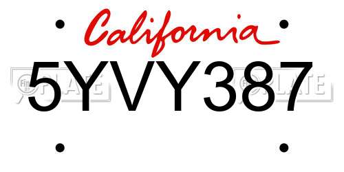 5YVY387 California License Plate