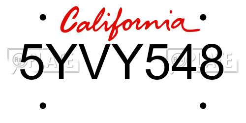5YVY548 California License Plate