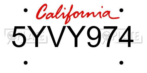5YVY974 California License Plate