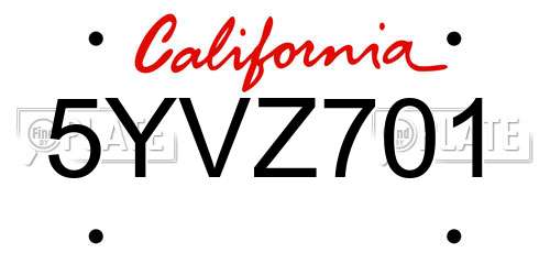 5YVZ701 California License Plate