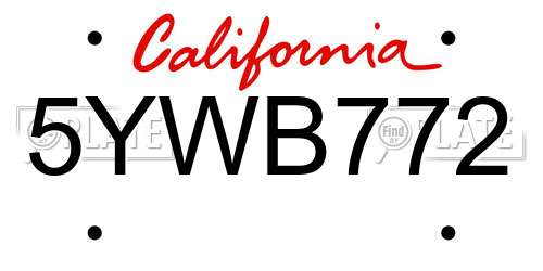 5YWB772 California License Plate