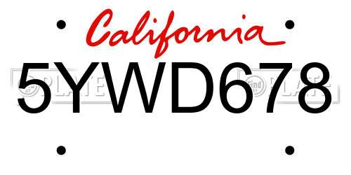 5YWD678 California License Plate