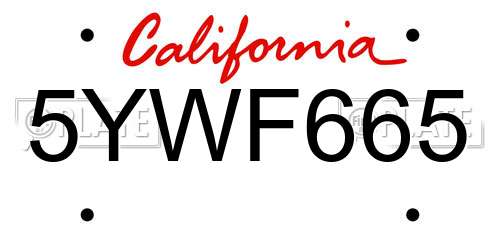 5YWF665 California License Plate