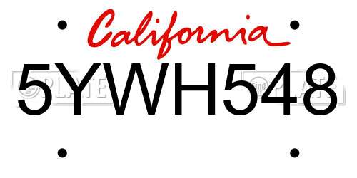 5YWH548 California License Plate