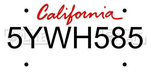 5YWH585 California License Plate