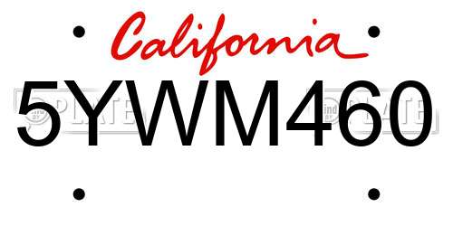 5YWM460 California License Plate