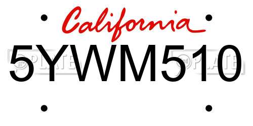 5YWM510 California License Plate