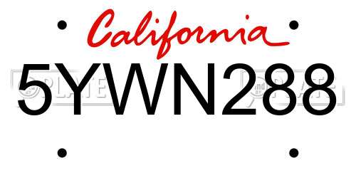 5YWN288 California License Plate