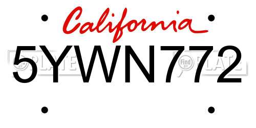 5YWN772 California License Plate