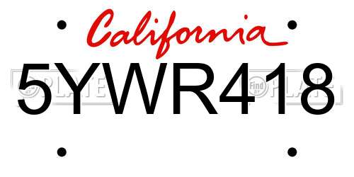 5YWR418 California License Plate