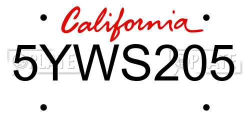 5YWS205 California License Plate