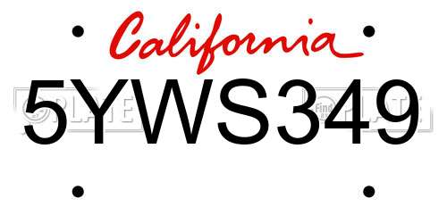 5YWS349 California License Plate
