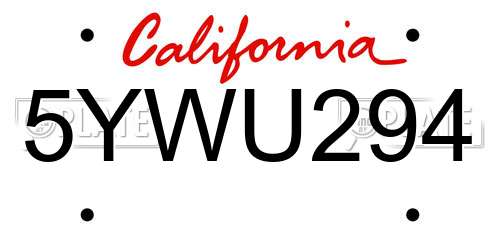 5YWU294 California License Plate
