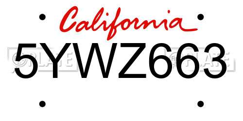 5YWZ663 California License Plate