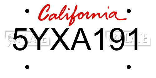 5YXA191 California License Plate