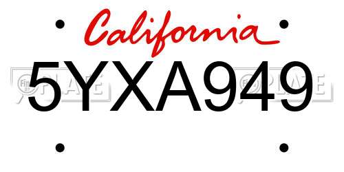 5YXA949 California License Plate
