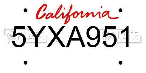 5YXA951 California License Plate