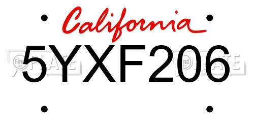 5YXF206 California License Plate