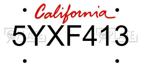 5YXF413 California License Plate