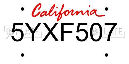 5YXF507 California License Plate