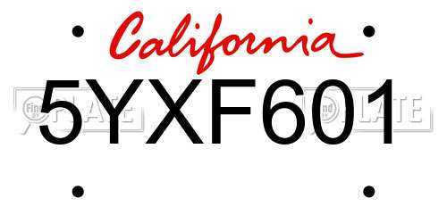 5YXF601 California License Plate