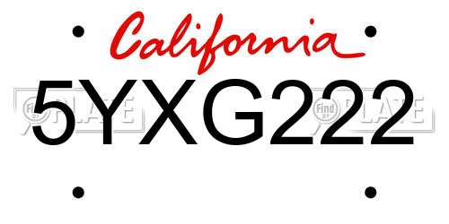 5YXG222 California License Plate