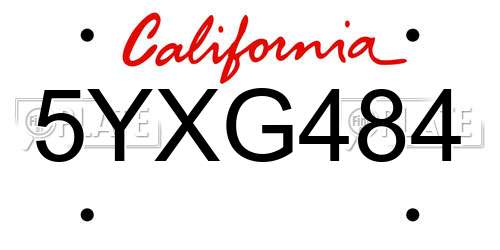 5YXG484 California License Plate