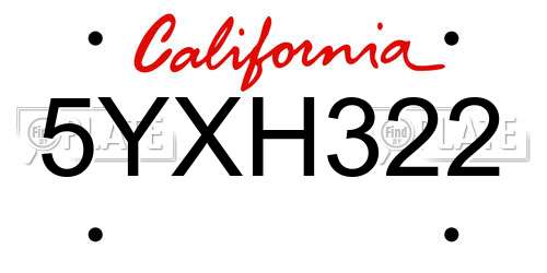 5YXH322 California License Plate