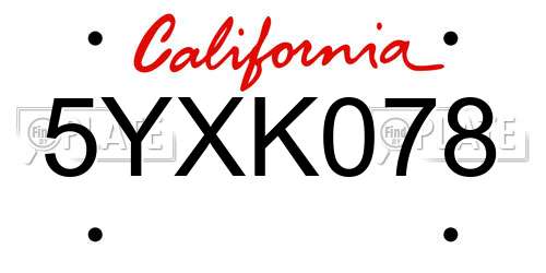 5YXK078 California License Plate