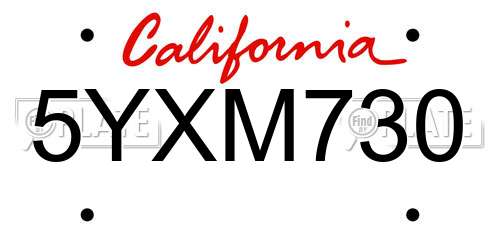 5YXM730 California License Plate