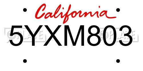 5YXM803 California License Plate