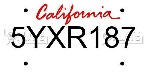 5YXR187 California License Plate