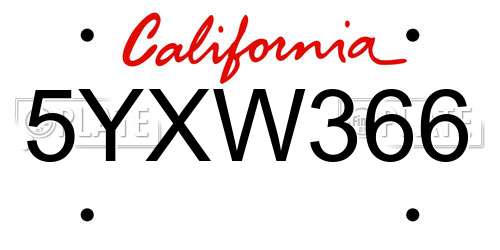 5YXW366 California License Plate