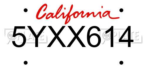 5YXX614 California License Plate