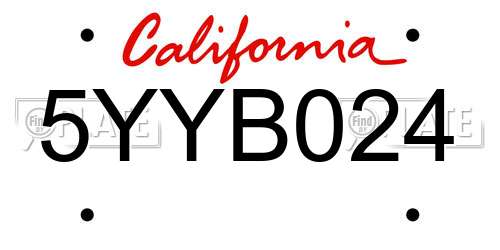 5YYB024 California License Plate