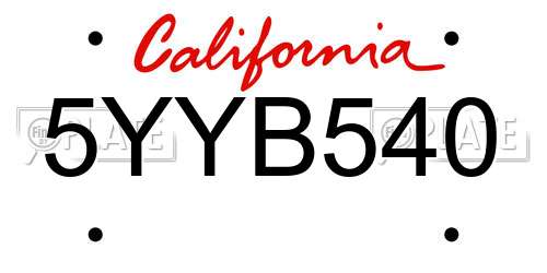 5YYB540 California License Plate