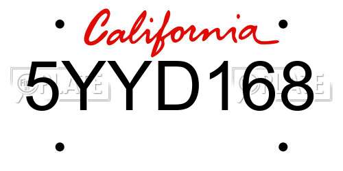 5YYD168 California License Plate
