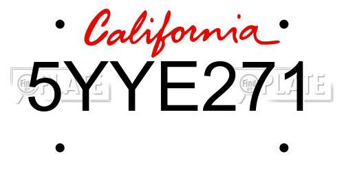 5YYE271 California License Plate