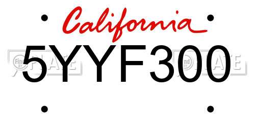 5YYF300 California License Plate