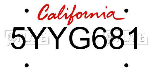 5YYG681 California License Plate