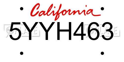 5YYH463 California License Plate