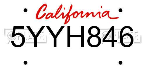 5YYH846 California License Plate