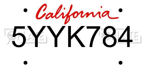 5YYK784 California License Plate