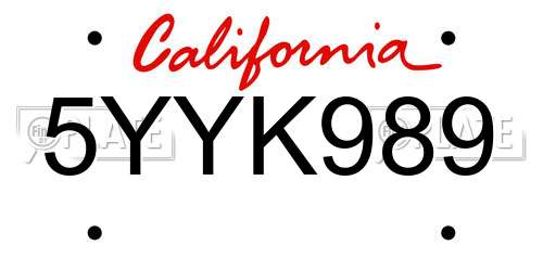 5YYK989 California License Plate