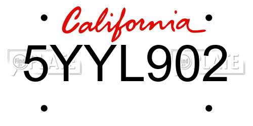 5YYL902 California License Plate
