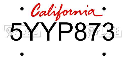 5YYP873 California License Plate
