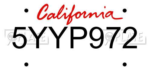 5YYP972 California License Plate