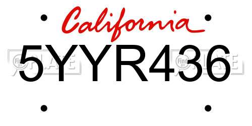 5YYR436 California License Plate