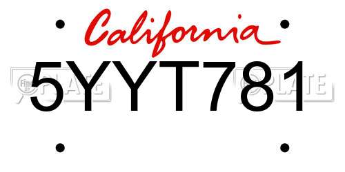 5YYT781 California License Plate
