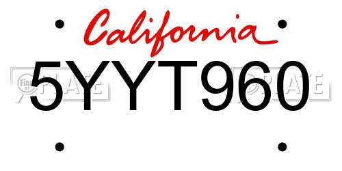 5YYT960 California License Plate